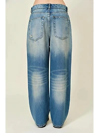 Waist Detail Wide Baggy Jeans
