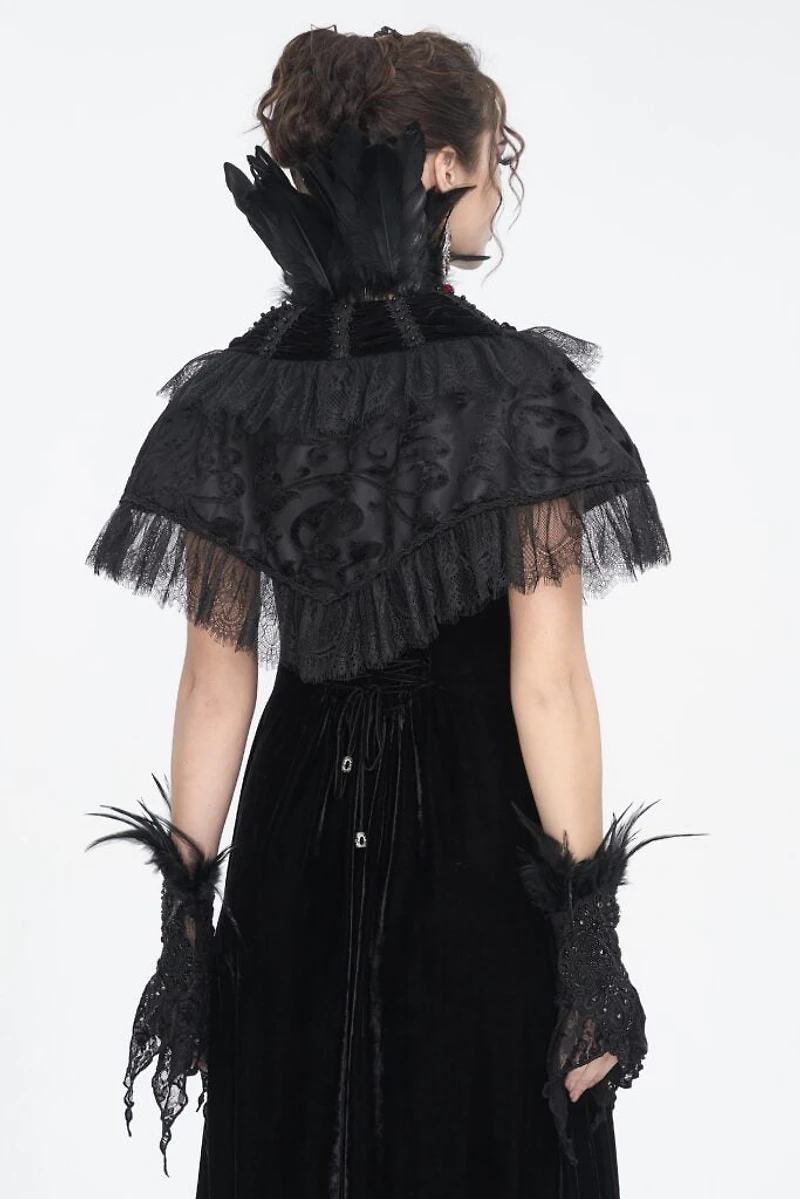 Black Feather Velvet Cape