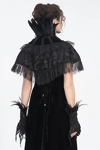 Black Feather Velvet Cape