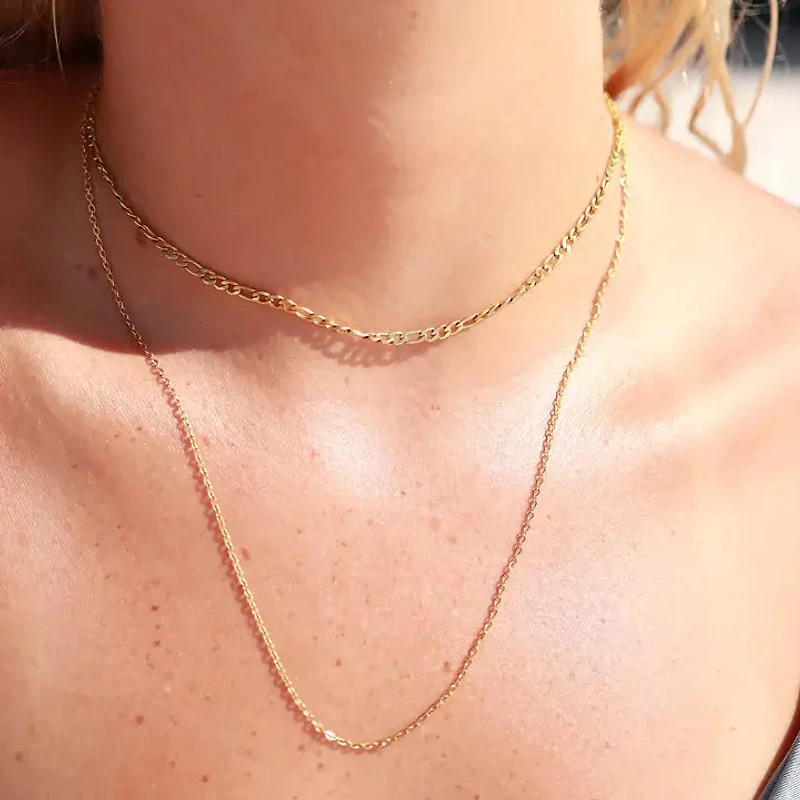 18K Gold Pvd 2 Row Layering Necklace Magnetic Clasp