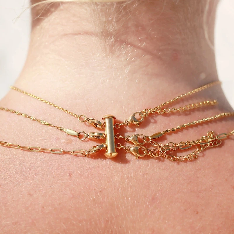 Stainless Steel 3 Row Layering Necklace Magnetic Clasp