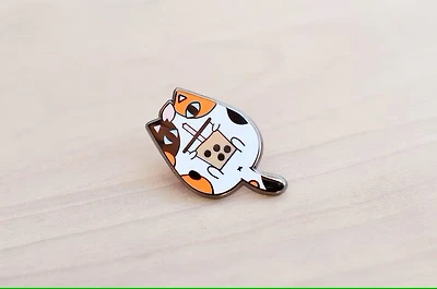 Calico Cat And Bubble Tea Pin