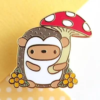 Hedgehog Holding Red Mushroom Umbrella Enamel Pin