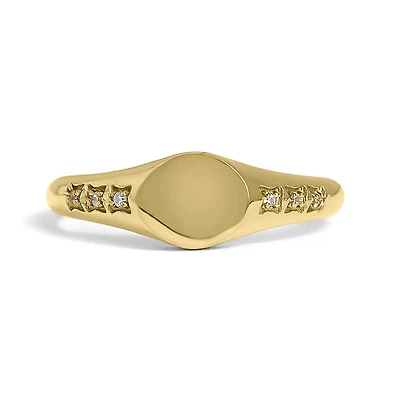 18k Gold Pvd Coated Stainless Steel Blank Engravable Cz Round Signet Ring