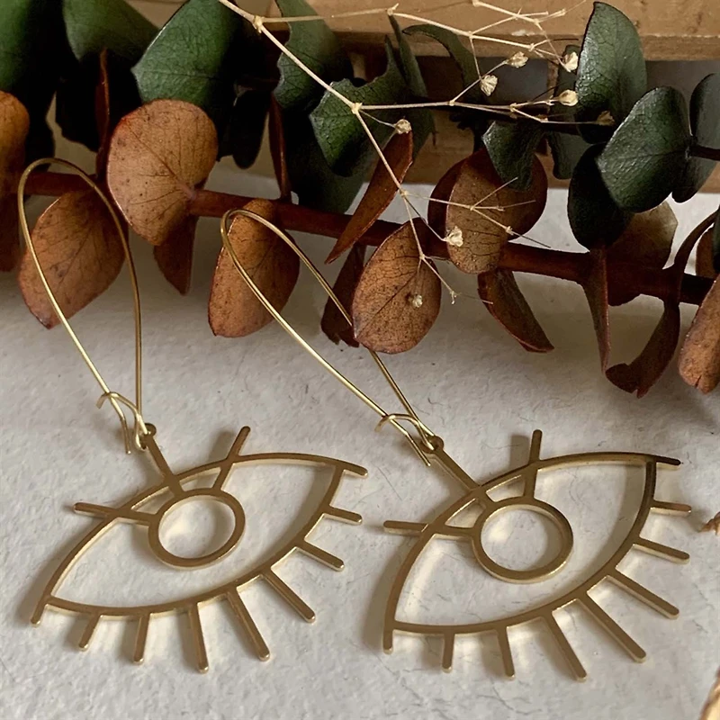 Eyespy Brass Eye Shaped Drop Earrings