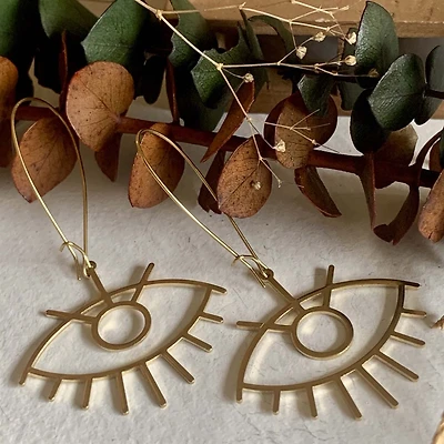 Eyespy Brass Eye Shaped Drop Earrings