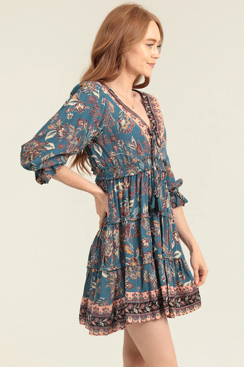 Slate V Neck Tiered Dress