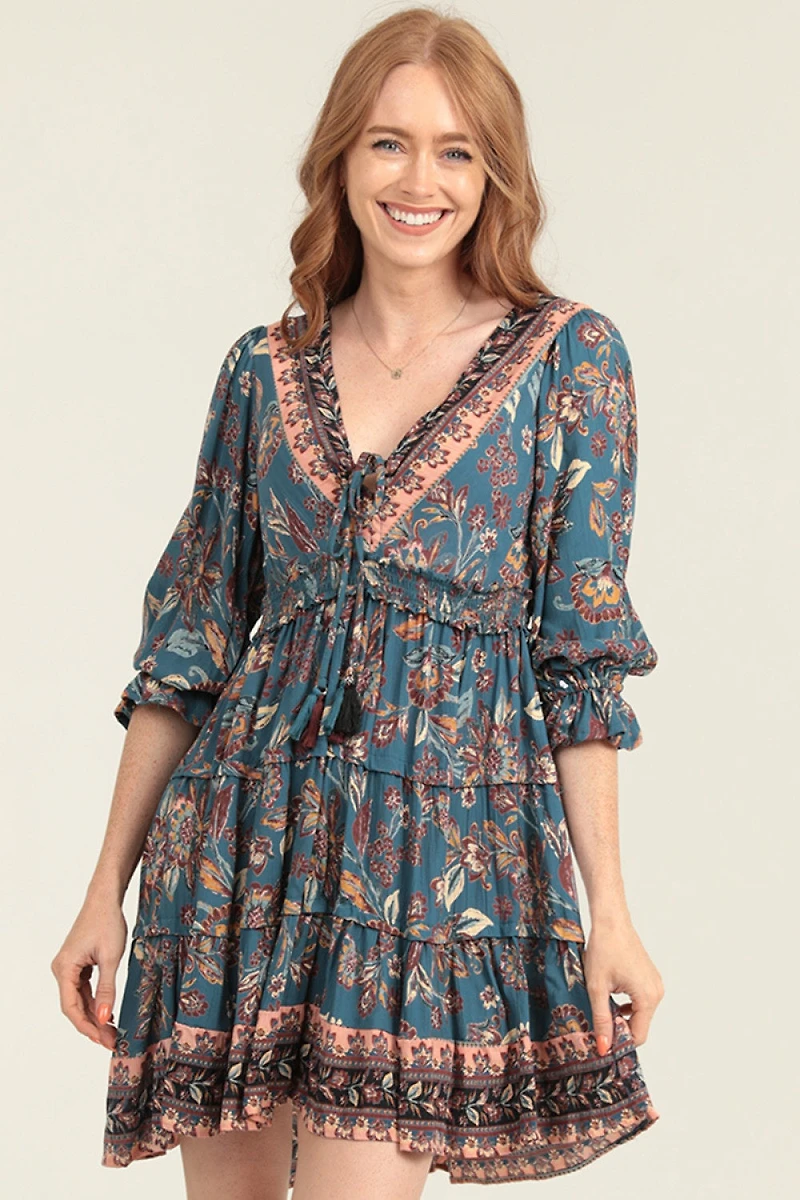 Slate V Neck Tiered Dress