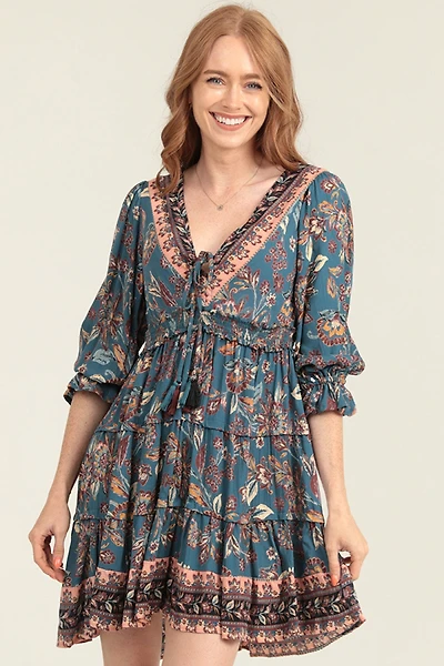 Slate V Neck Tiered Dress