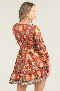 Brown V-Neck Tiered Dress