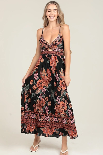 Black Peekaboo Tiered Maxi Dress