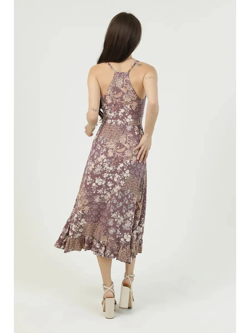 Vneck Side Smocked Bodice Racer Back Ruffle Detail