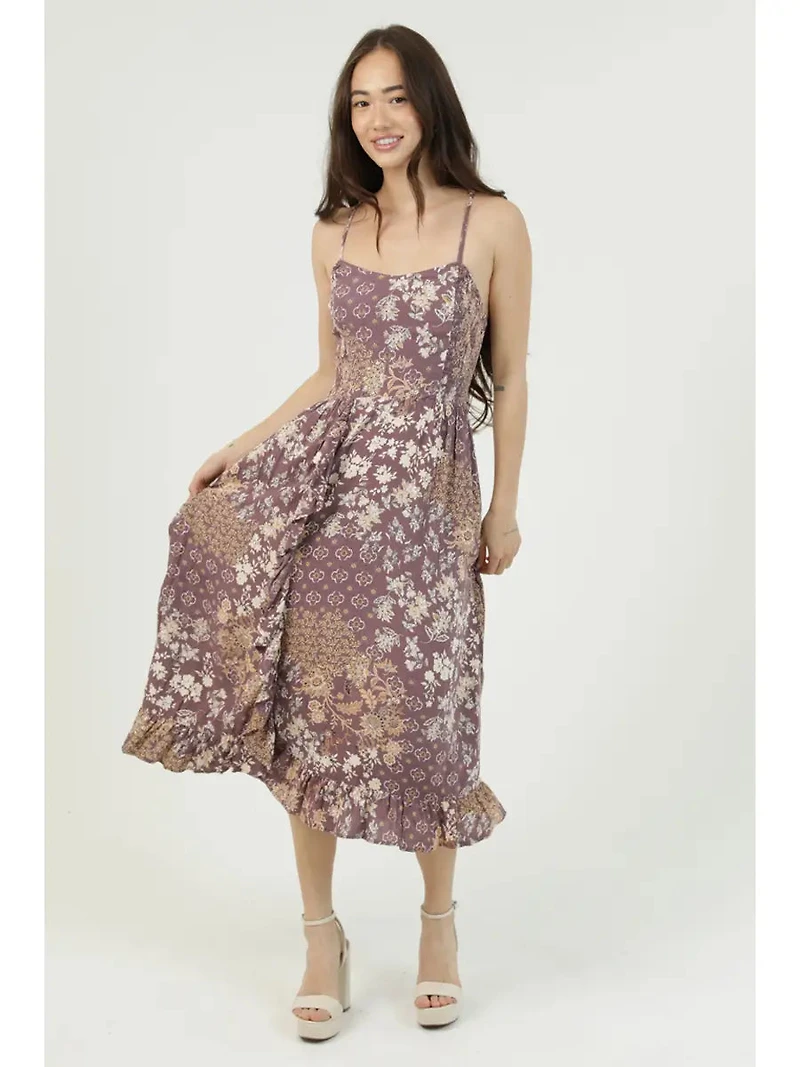 Vneck Side Smocked Bodice Racer Back Ruffle Detail