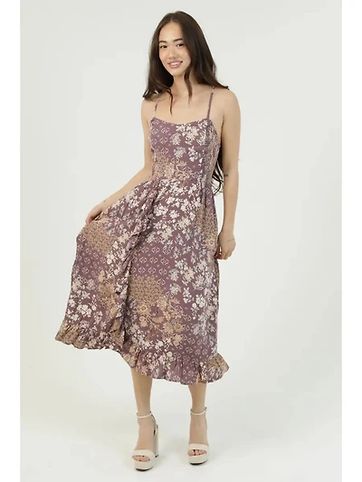 Vneck Side Smocked Bodice Racer Back Ruffle Detail