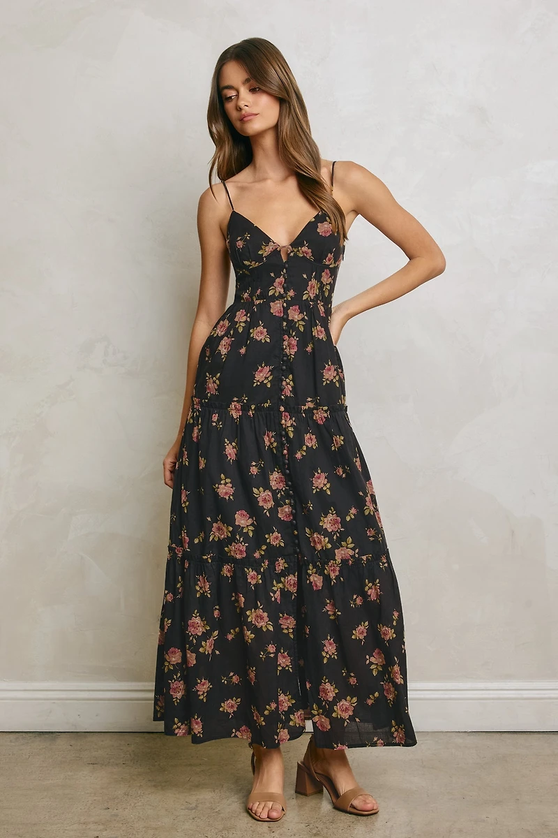 Floral Corset Tiered Maxi Dress