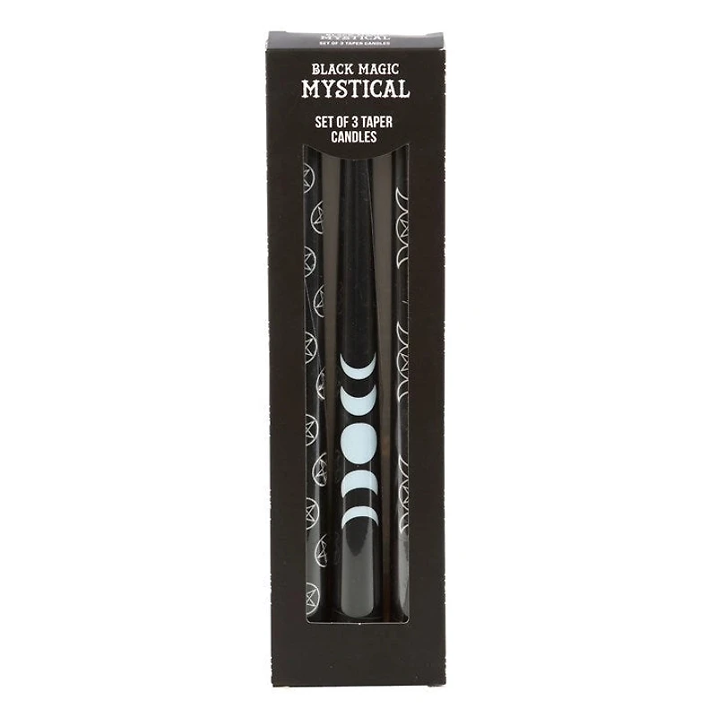 Set Of 3 Black Magic Mystical Taper Candles