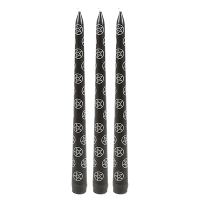 Set Of 3 Black Magic Pentagram Taper Candles