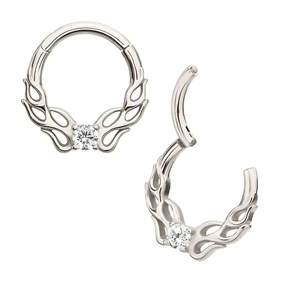 Flame Design With Prong Gem Hinged Hoop