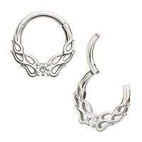 Flame Design With Prong Gem Hinged Hoop