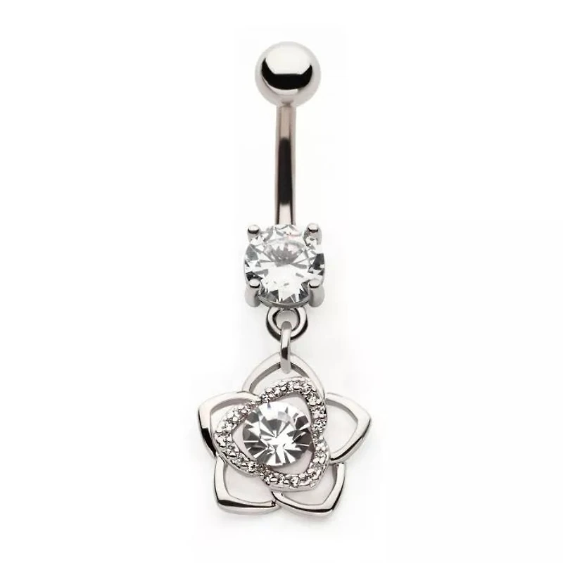Flower Cutout Jewelled Dangle Navel