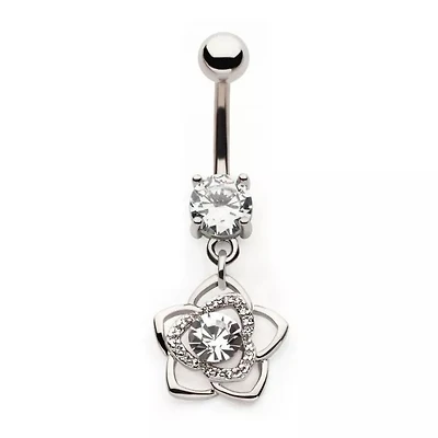 Flower Cutout Jewelled Dangle Navel