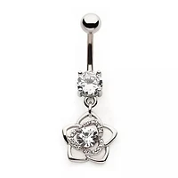 Flower Cutout Jewelled Dangle Navel