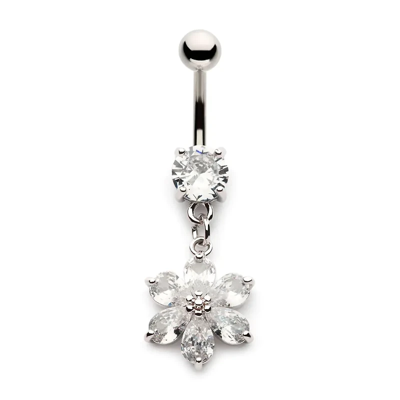 Flower With Teardrop Petals Dangle Navel