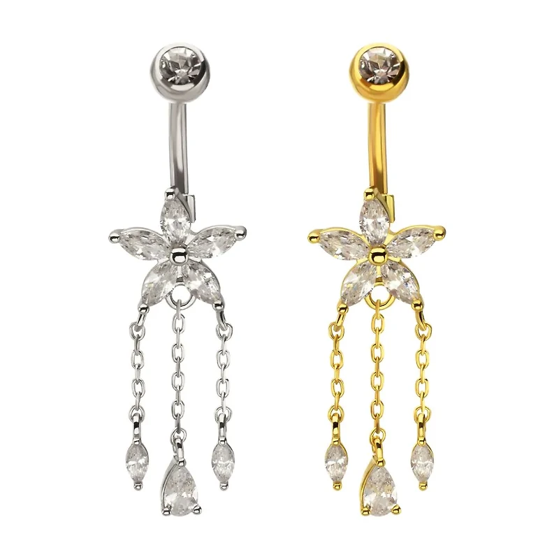 Flower Marquise Petals With Triple Gem Dangle