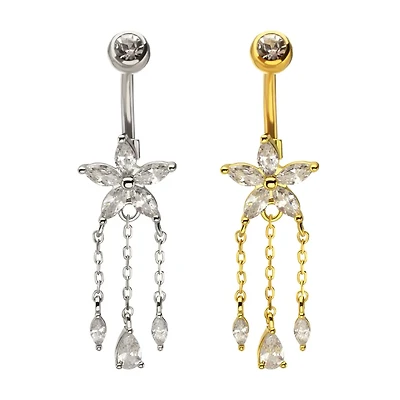 Flower Marquise Petals With Triple Gem Dangle