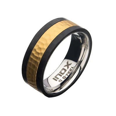 Carbon Edge Gold IP Hammered Ring Size 9