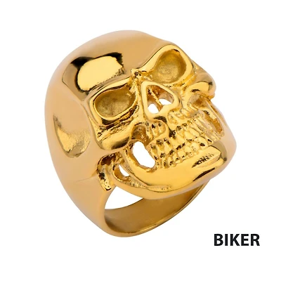 Gold IP High Polished Face Skull Ring Size 12