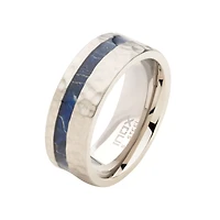 Steel Blue Dyed Wood Inlay Ring Size