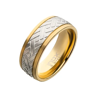 Gold IP Edge with Steel Weave Ring Size