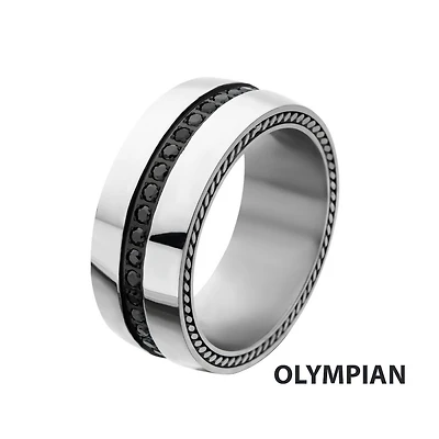 Steel With Black CZ Inlay Ring Size