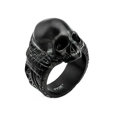 Black Detailed Skull Ring Size