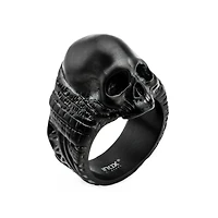 Black Detailed Skull Ring Size