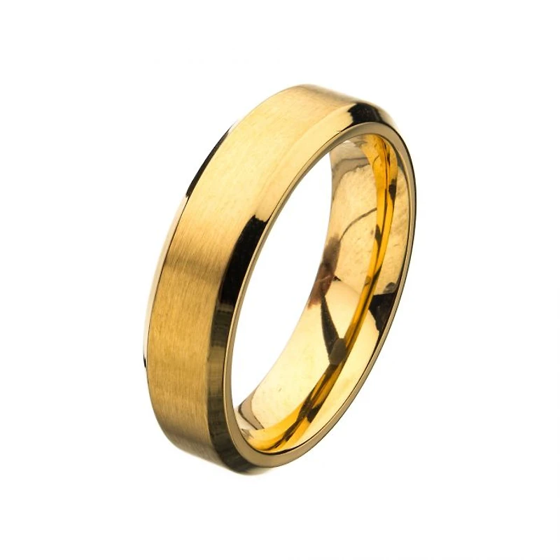 Stainless Steel Ring Matte Gold Beveled Ring 6mm Size 12