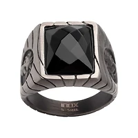 Steel Lion/Blk Agate Ring Size 12