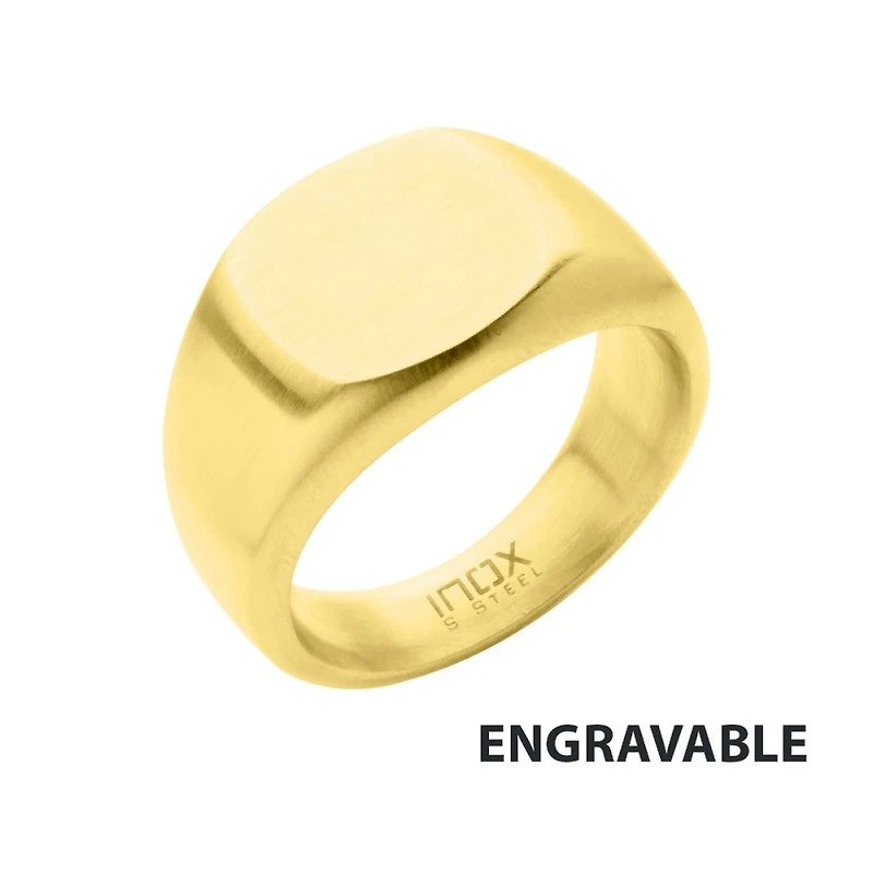 18Kt Gold IP Steel Signet Ring Size