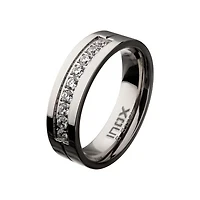 Stainless Steel Polished Steel Comfort-Fit Band with CZ's in Bead Channel Setting Ring Size