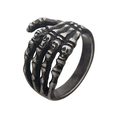 Antiqued Steel Skeleton Hand Ring Size