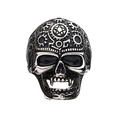 Oxidized Steel Vampire Skull Ring Size