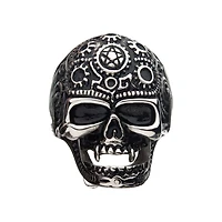 Oxidized Steel Vampire Skull Ring Size