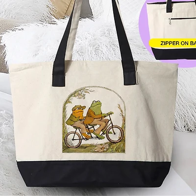 Frog and Toad - Cottagecore Meme Canvas Zipper Tote