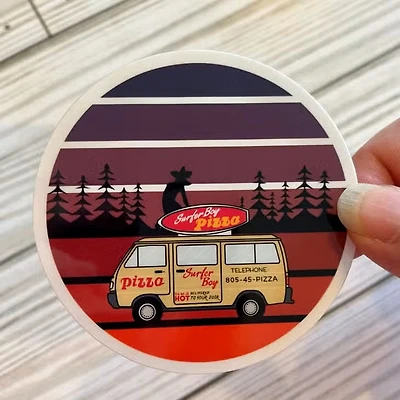 Surfer Boy Pizza Sticker