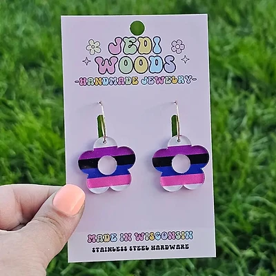 Gender Fluid Pride Flag Flower Earrings