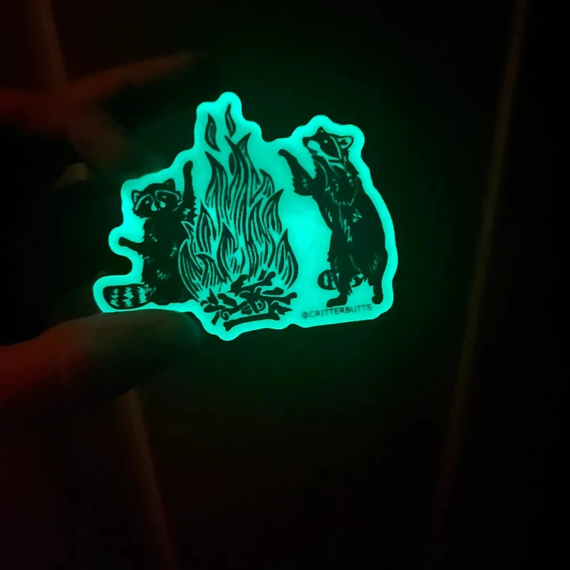 Glow in the Dark Raccoon Bonfire Sticker