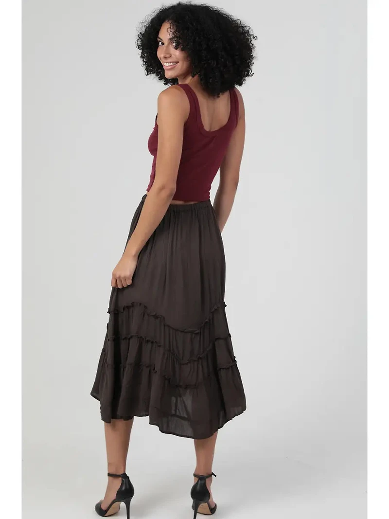 Tie Waist Wavy Ruffle Maxi Skirt