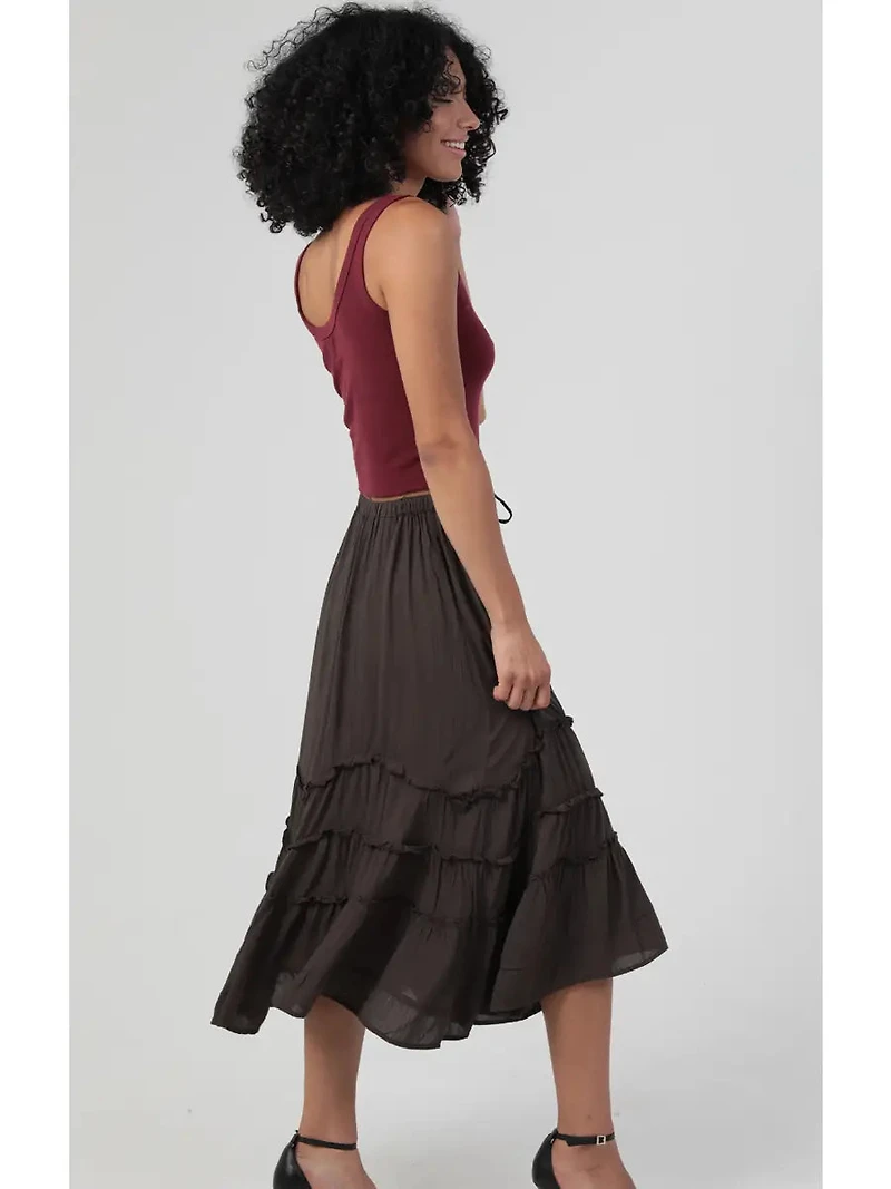 Tie Waist Wavy Ruffle Maxi Skirt