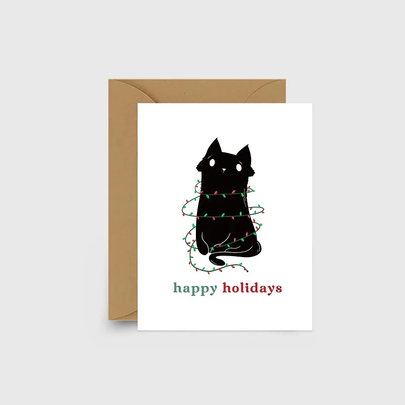 Happy Holidays Black Cat Card